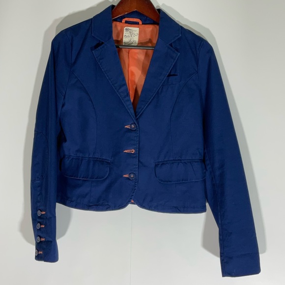 Tulle Blazer Button Up V-Neck Styling Long Sleeve Pockets Blue Pockets Size SM - Picture 6 of 14